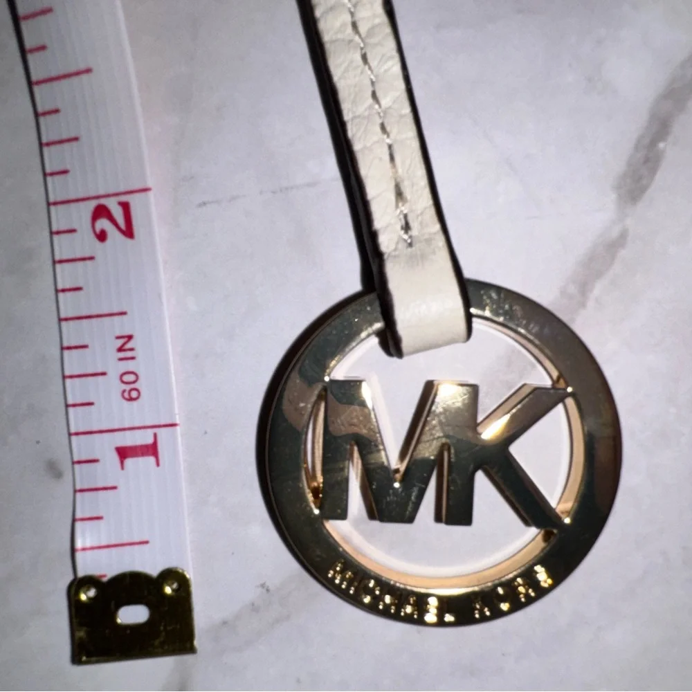 Michael Kors Gold and Cream MK Circle Logo Keyring Hangtag